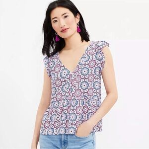 NEW LOFT Mosaic Flutter Peplum Rayon Top